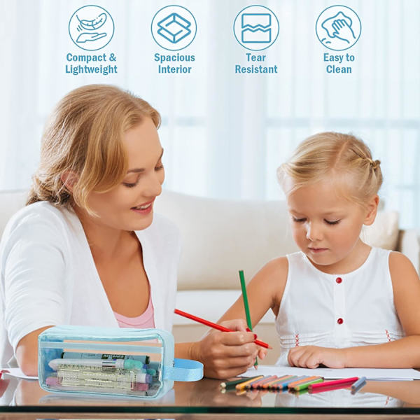 Läpinäkyvä kynäkotelo, läpinäkyvä kynäkotelo, vedenpitävä PVC-läpinäkyvä kylpytuotteiden säilytyspussi – Ihanteellinen paperitavaroille, matkoille ja toimistotarvikkeille (sininen)