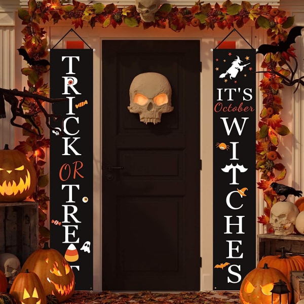 Halloween dekorationer utomhus | Trick or Treat & It's October Witches Front Porch Banners