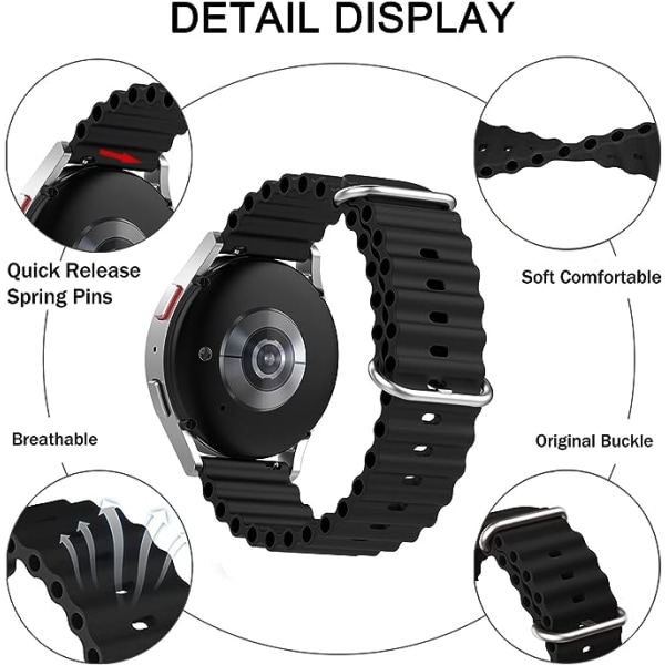 2 kpl Ocean Sport -ranneketta Samsung Galaxy Watch -rannekkeelle Pehmeä silikoni Galaxy Watch 5 Prolle/Galaxy Watch 4:lle/Galaxy Watch Active 2:lle/Gear Sportille