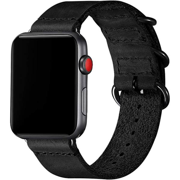 Vintage nahkaiset rannekkeet yhteensopivat Apple Watch -rannekkeen kanssa, aito nahkainen retrohihna yhteensopiva miehille ja naisille iWatch SE Series 7/6/5/4/3/2/1 Black/Black 42mm 44mm 45mm