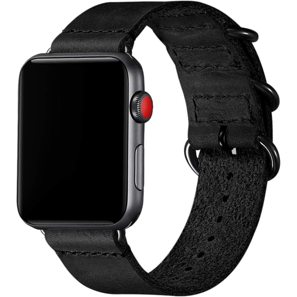 Vintage skinnreimer kompatibel med Apple Watch-reim, ekte skinn retroreim kompatibel for menn og kvinner iWatch SE Series 7/6/5/4/3/2/1 Black/Black 42mm 44mm 45mm