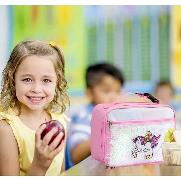 Lunchväska för barn, Unicorn Isolerad Lunchbox Snackbox med rem för flickor, Thermal tygpåse för barn