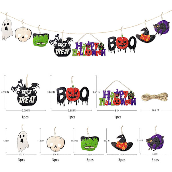 18 kpl Halloween-aiheisia puukoristeita Trick or Treat -kurpitsa Boo Noitien hattu Musta kissa