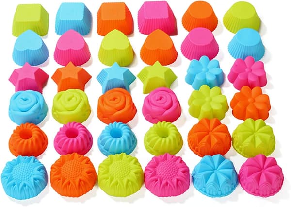 Silikonmuffinsformar, 36-pack, Icke-klibbiga, 9 former, Återanvändbara, Silikonmuffinsformar
