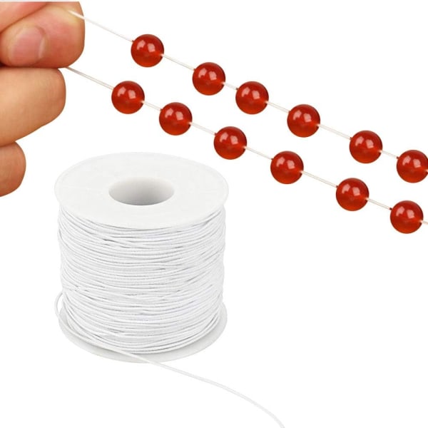 Elastisk snor for smykkefremstilling, 1 mm elastisk snor, rund perlekjedetråd, stretch stoffhåndverkssnor, hvit håndverkstropp