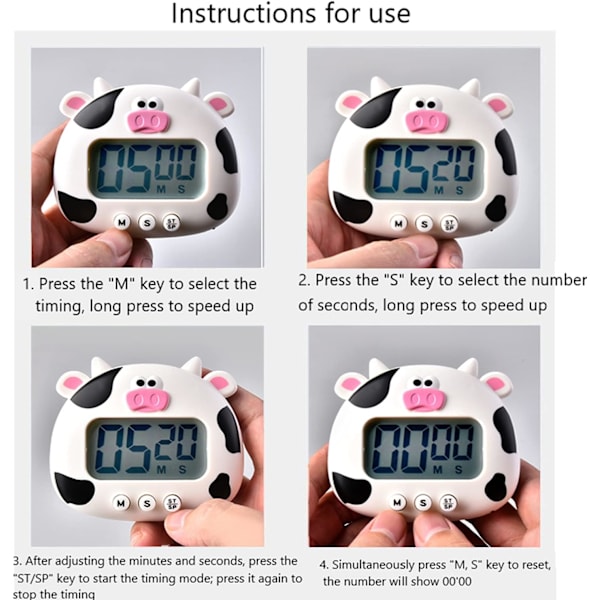 Kök Timer, Digital Klocka med Magnet, LCD Stor Skärm Visuell Klocka för Matlagning Baka Sport Spel white 7.56 x 5.51 x 2.01 inches