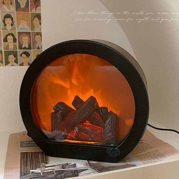 Dekorativ pejs lanterne, pejs lys LED simulerer log flamme effekt, touch switch og USB-drevet