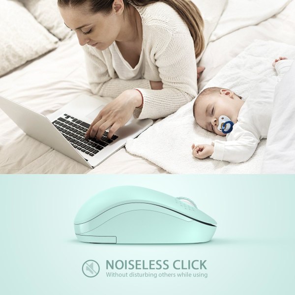 Trådløs mus, 2.4G lydløs mus med USB-mottaker - Bærbar datamus for PC, nettbrett, bærbar PC med Windows-system - Mintgrønn