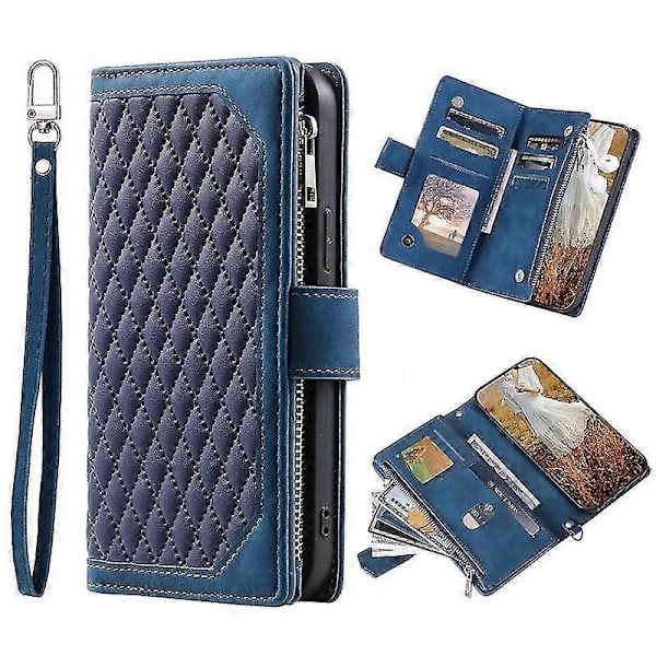 Wallet Case Kompatibel Med Iphone 14 Pro Max/14 Pro, Rhombus Pu Læder + Blød Tpu Ramme Cover Med Lanyard