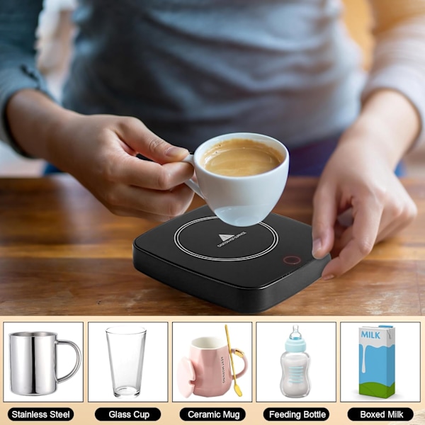 Kaffekopvarmer, Elektrisk Kopvarmer med 3 Temperaturindstillinger, Kaffekopvarmer, Drikkevarmer, Automatisk Afbrydelse til Kaffe Te, Sort