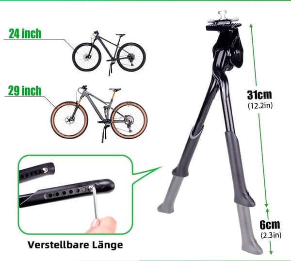 Cykelstöd med dubbla ben, robust och justerbart centralstöd, justerbart stöd för 24- till 29-tums cyklar