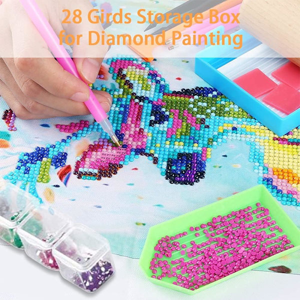 Diamantbroderi-låda, 3-pack färgglada förvaringslådor för diamantmålning, 28 minirutor rutnät mosaiktillbehör varje behållare