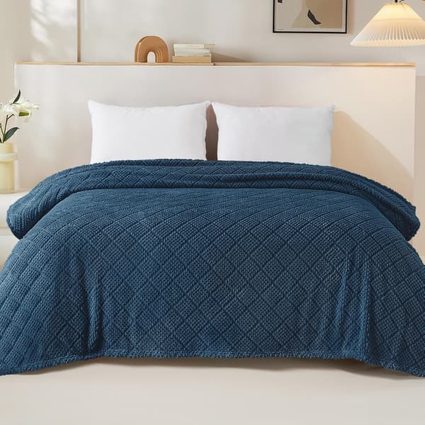 Mykt Jacquard-pledd til sofa, 150x200 CM, vaffelpledd, lett og koselig sengeteppe, helårs, luftig mikrofiber, marineblå 150*200CM Navy Blue