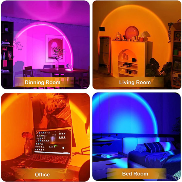 Solnedgångslampa, 10W solnedgångsljusprojektion, 6 färger för heminredning i sovrummet, söt rosa USB LED