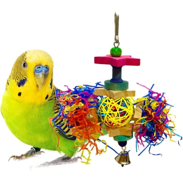 Papegojleksaker, färgglada hängande leksaker gjorda av rotting, trä och strimlat papper för små till medelstora papegojor, cockatiels, lovebirds och finkar