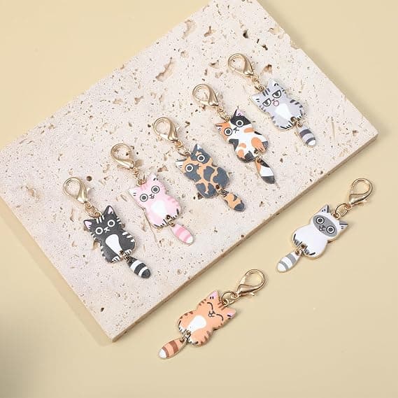 7 stk. Katte-nøglering, søde katte-charms, katte-nøglering, Kawaii katte-nøgleringe | Katte-nøglering, katte-tilbehør til kvinders bilnøgler, punge, håndtasker