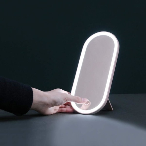 Case med Touch LED-ljusspegel och handtag, Makeup Organizer, Rosa Sminkförvaringslåda