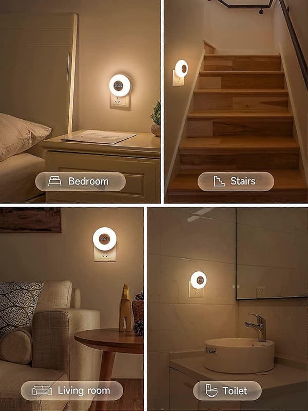 Børnenatlampe, 2 stk. vægstik + badeværelsesur, 3 farver