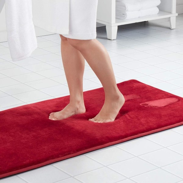 Minneskum badrumsmatta halkfri absorberande supermysig sammetsbadrumsmatta för badrum Red 20" X 32"
