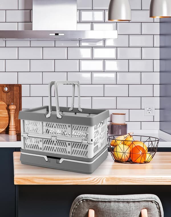 Baskets Foldbare Oppbevaringsbokser, Sammenleggbar Boks med Håndtak, Foldbare Plastoppbevaringsbokser, Foldbare Bokser, 30,5x20,5x16,5cm Set 2