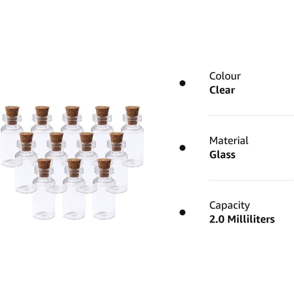 12 stk 2 ml små miniglassflasker med kork, klare trolldomsglassflasker med korklokk, miniatyrglassflasker