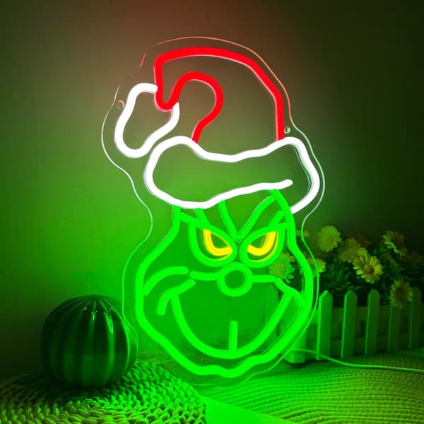 Jul Neonskylt God Jul Neonljus LED Tomte Väggdekor Skylt USB-driven, för Semesterfest Jul Sovrum Bar Rolig (14.7 * 10.8 Tum)