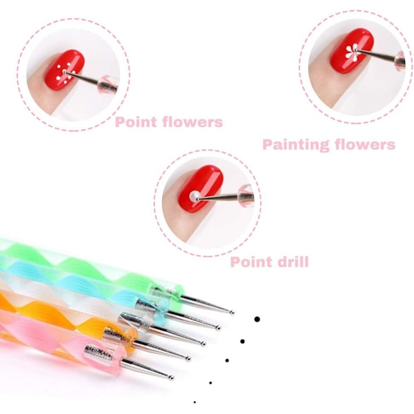 Neglekunst Dotting Værktøjer, Negle Skulptur Pen Dobbelt Hoved, 5 Stykker Neglekunst Maleri Dotting Børste Værktøjer til Negledesign
