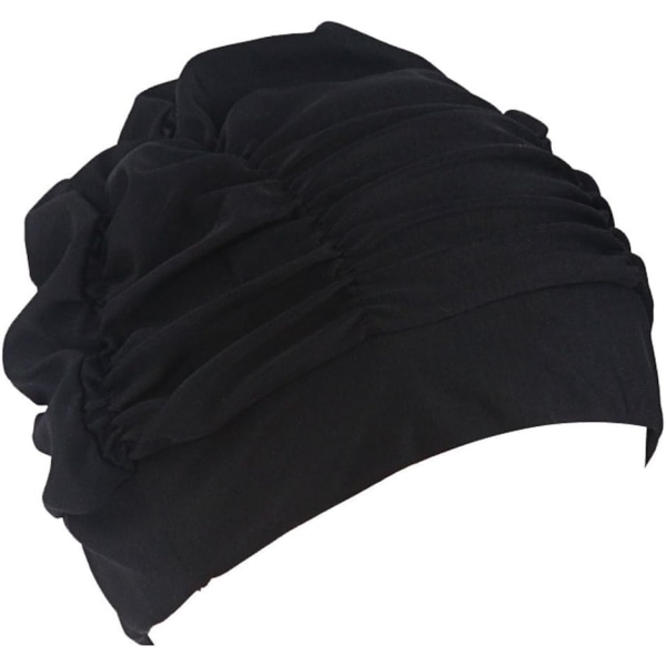 Women's pleated fabric swimming cap swimming cap shower cap (black，1 pack )