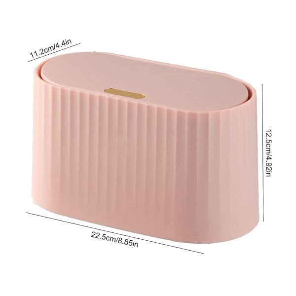 Liten papperskorg för skrivbord med lock, 2L Mini skrivbordspapperskorg med trycklock, Bärbar skrivbordspapperskorg Tepåse papperskorg för vardagsrum (ROSA)
