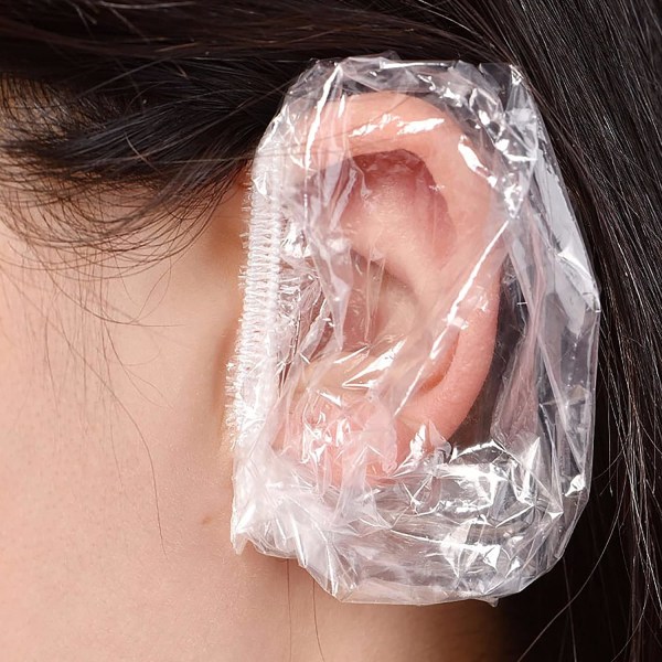 100-pack engångshörselskydd genomskinliga öronskydd för dusch Vattentät cover, genomskinliga engångshörselskydd för hårfärgning, dusch