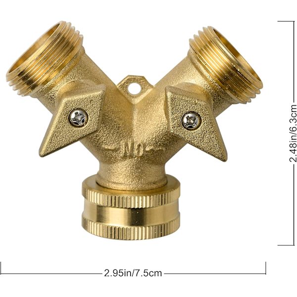 2-veis messingkran - Y-ventil slangefordeler hagekran kobling manifold 3/4\" messing slangekoblinger