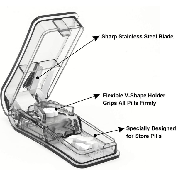 2 kpl pillerileikkuria, ammattimainen pillerileikkuri pienten tai suurten pillereiden puolittamiseen Black
