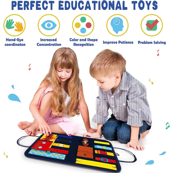 Aktivitetstavle til småbørn, pædagogisk legetøj til børn, spænde, knap, lynlås, pædagogisk læringsbræt