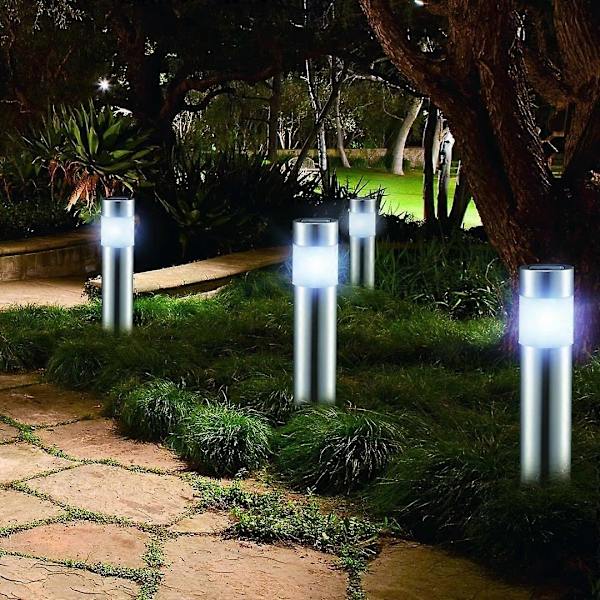 Solcellelampe til have og udendørs brug, 4 design LED-lamper til have, sti, pool, rustfrit stål