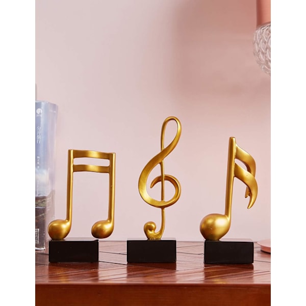 Konst 3 st Musiknot Present Ornament Musikalisk Skulptur Staty Piano Dekor Figur Guld 18cm