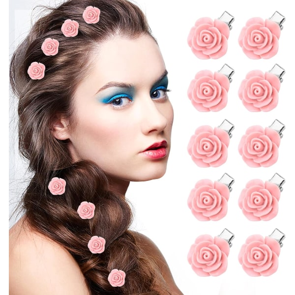 10-pack mini spännklämmor, blomknappklämmor, små spännklämmor, håraccessoarer för flickor, söta spännklämmor, rosa