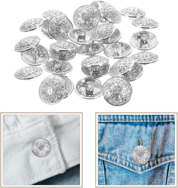 30 stk. Korte ermer Knapper opp Retro Klær Knapper Bukser Knapper Dekorative Knapper Runde Metallknapper Syknapper, 20mm