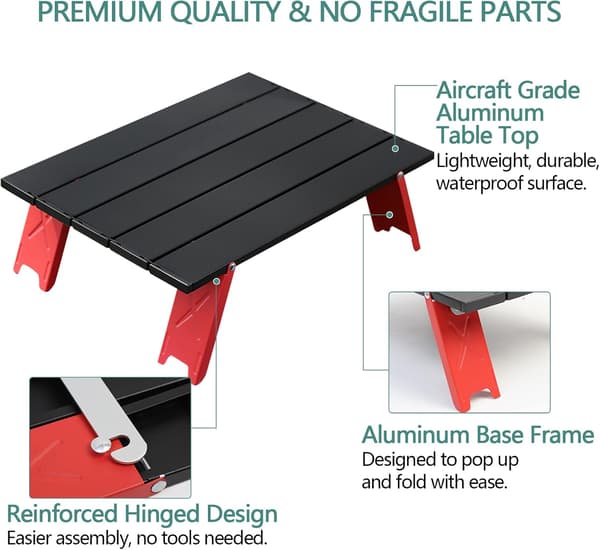 Camping sammenleggbart bord, lett bærbart mini sammenleggbart aluminiumsbord med bæreveske, lite praktisk sammenrullbart sidebord (rødt)