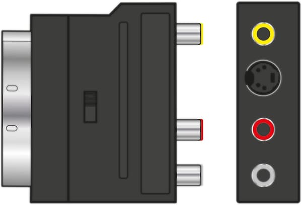 SCART til AV 3RCA konverter med switch, SCART til AV adapter AV 3RCA 21 pin.