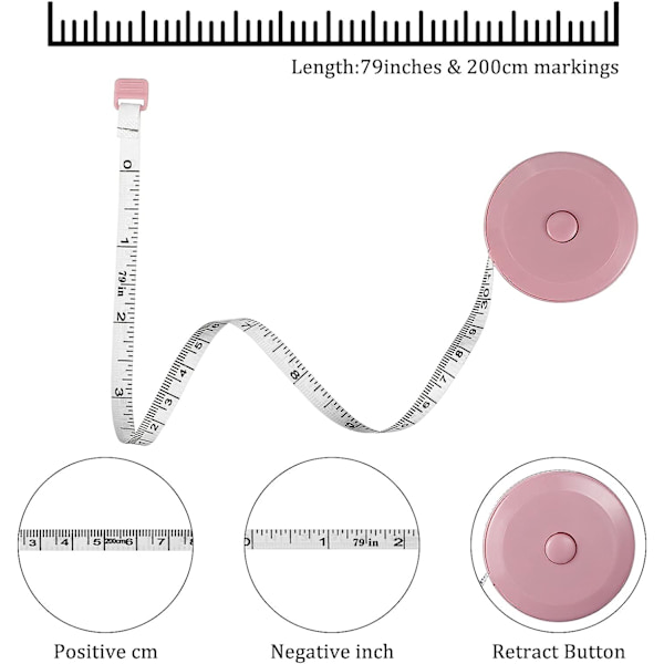 Måttband 3 st 200 cm / 79 tum Syband Måttband Retractable Skräddare Måttband för att mäta längd, bröst, midja