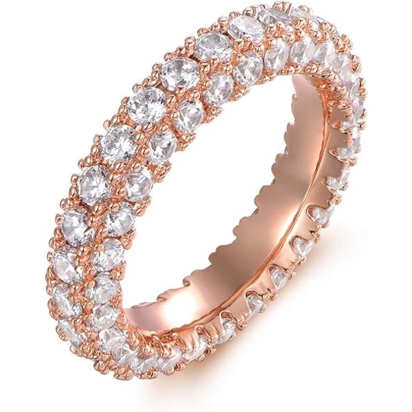 Kvinnors 3-rads evighetsring Vitguld eller roséguldpläterad Cubic Zirconia Eternity Band Ringsmycken Rose Gold 7