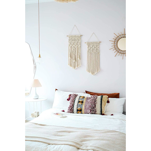 2 kpl Makramee-seinävaate boho chic boheemi koti geometrinen taide sisustus, 70cm (P) x 33cm (L)