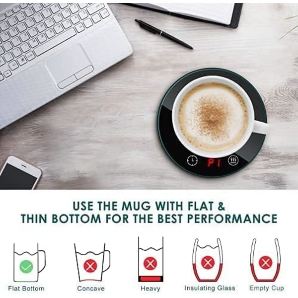 Smart 2 Temperaturinställningar 12H Timing Kaffemuggvärmare för skrivbord med automatisk avstängning, Dryckkaffekoppvärmare
