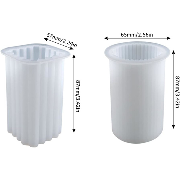 Sæt med 2 stribede cylinderforme til stearinlysfremstilling, 3D geometriske silikoneforme til duftlys