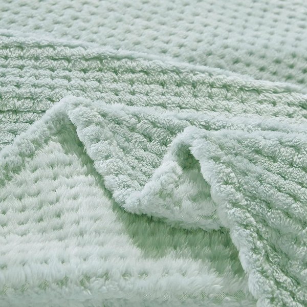 Flannel tæppe, 167x228 CM blødt sofatæppe, vaffel fleece tæppe til sofa, mintgrønt tæppe