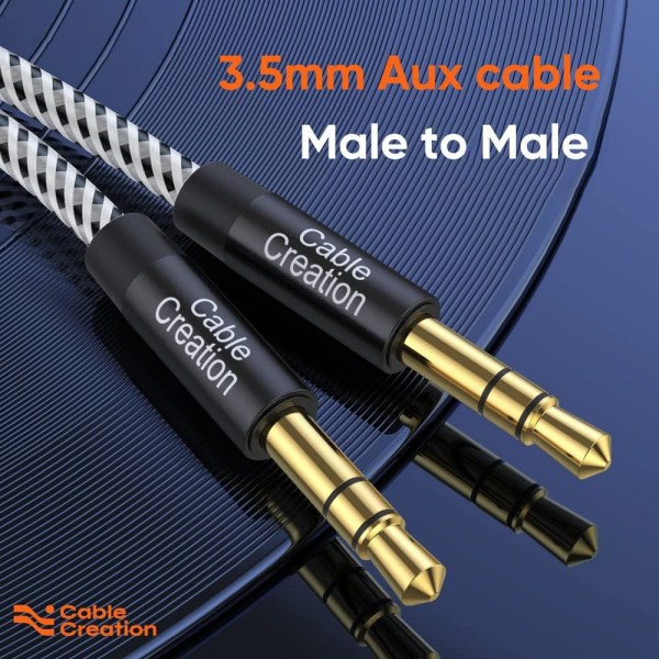 CableCreation aux-kabel för bil, flätad 3,5 mm hane till hane stereo aux-sladd