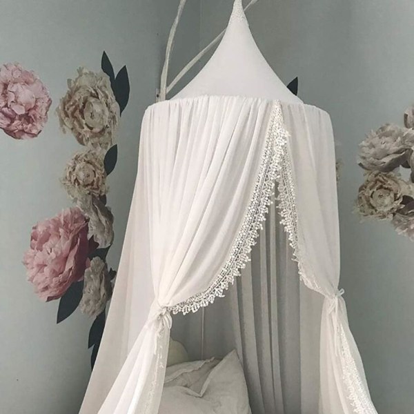 Dome Sengetæppe, Myggenet, Børns Læseværelse Sengetæppe, Børneværelse Indretning, Soveværelse Indretning (Chiffon Sengetæppe-Hvid)
