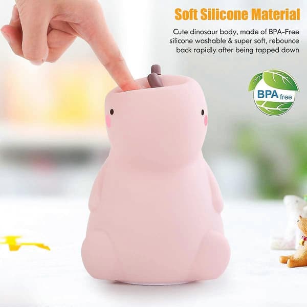 Dinosaur Silicone Natlampe til Børn, Farveskiftende, Pink