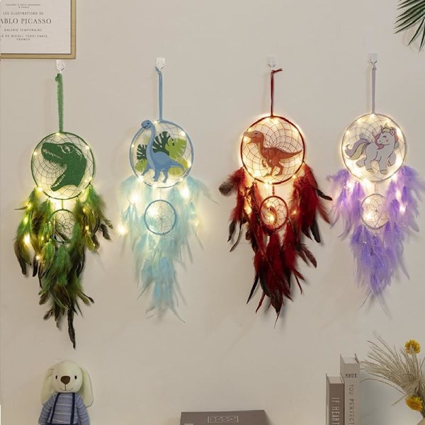 LED Drømmefanger, Rød Dinosaur Barnerom Søt Drømmefanger med Lys som Gaver, Bryllup/Vegghengende Ornamenter Håndverk