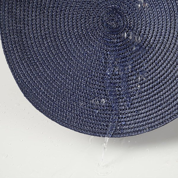 Runda placemats set om 6, 38 cm diameter, vävda värmebeständiga tvättbara bordsmattor för hem kök, matbord, utomhus, fest, marinblå